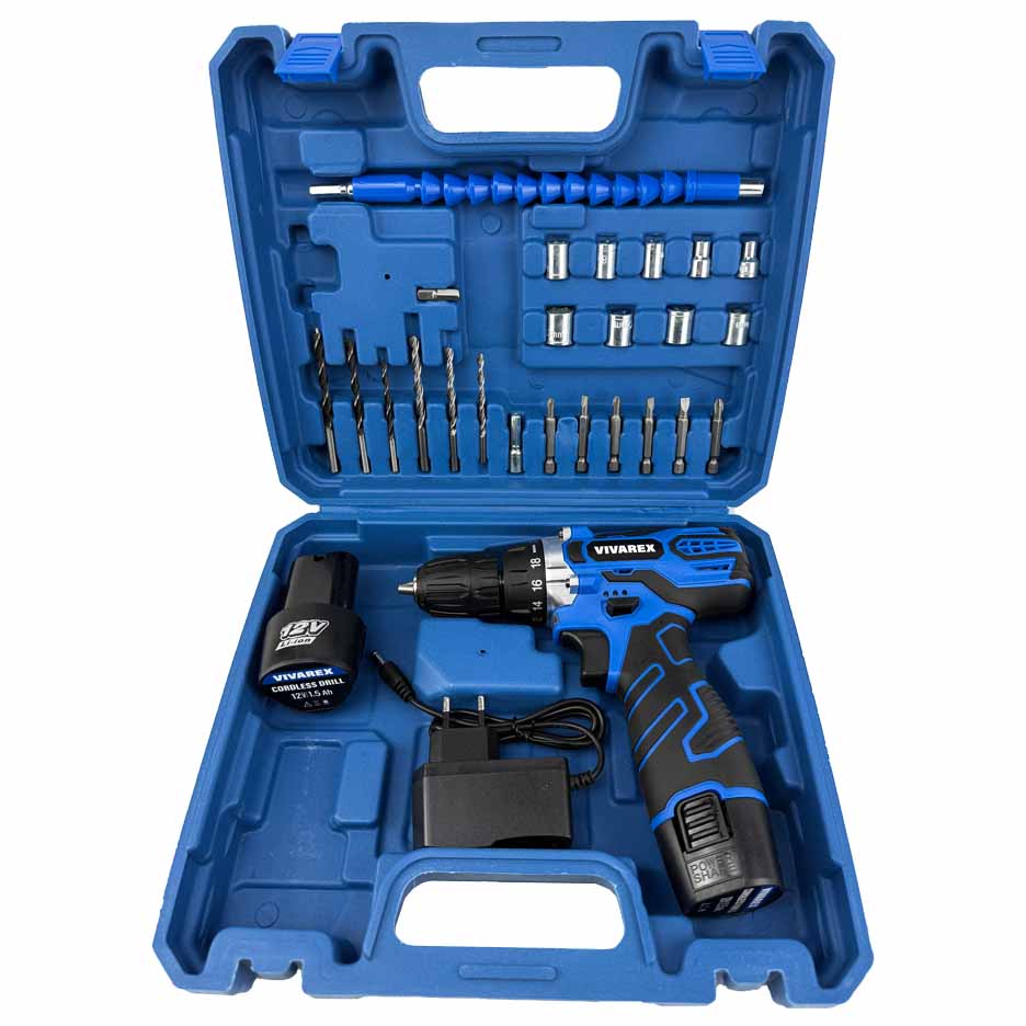 دریل پیچگوشتی شارژی 12 ولت دو باتری ویوارکس مدل VR12V-2A-BLUE